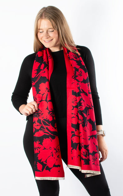 Autumn Winter Scarf Floral Red