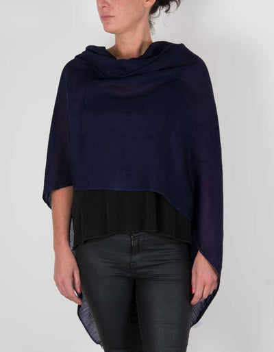 an image showing a wool silk mix pashmina in navy blue