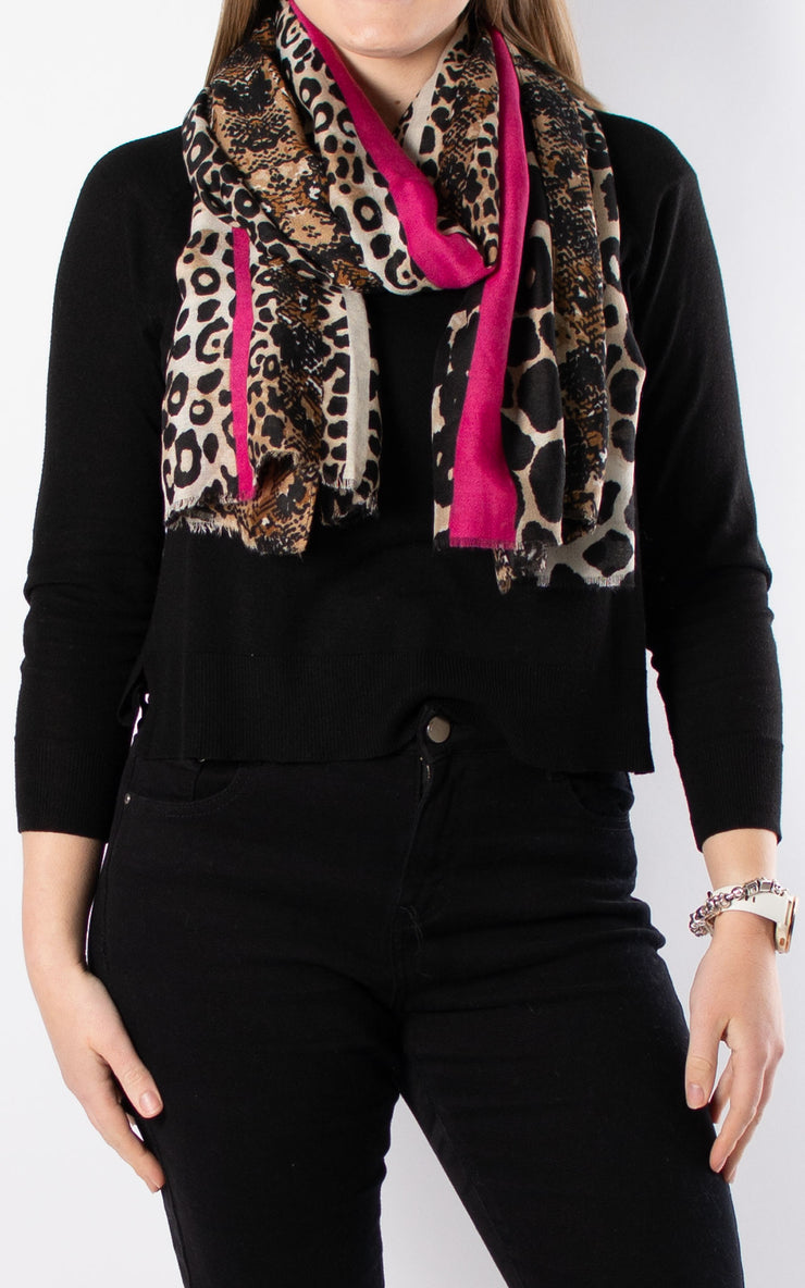 Animal Print Scarf | Pink Border