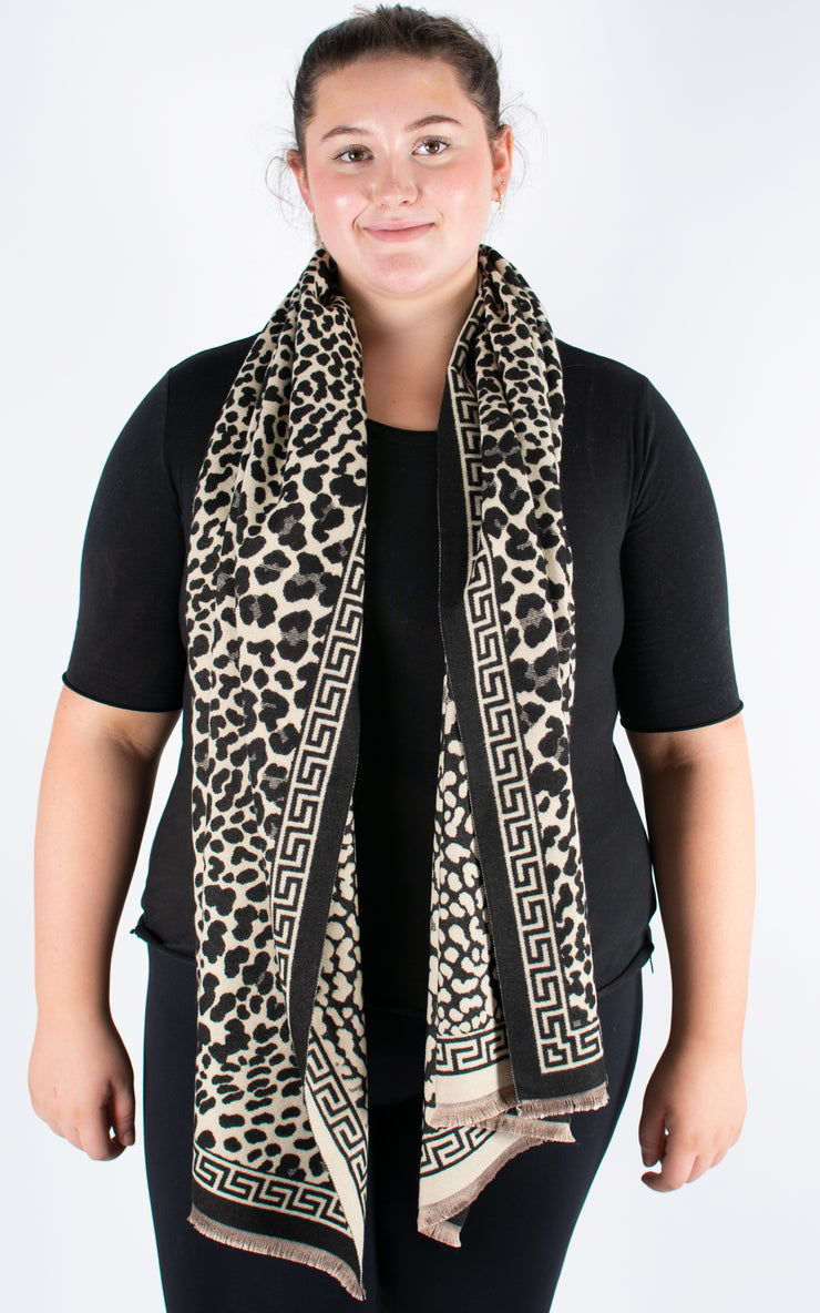 Autumn Winter Scarf | Animal Print | Black & Beige