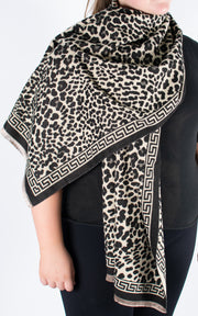 Autumn Winter Scarf | Animal Print | Black & Beige