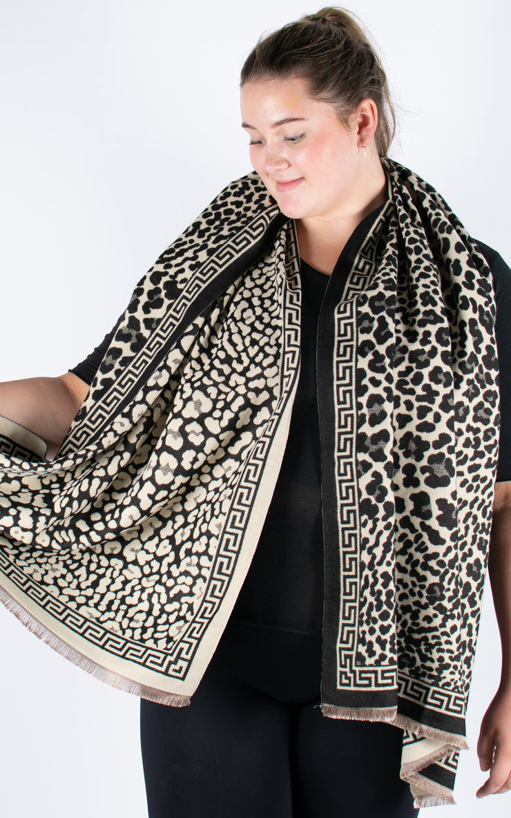 Autumn Winter Scarf | Animal Print | Black & Beige