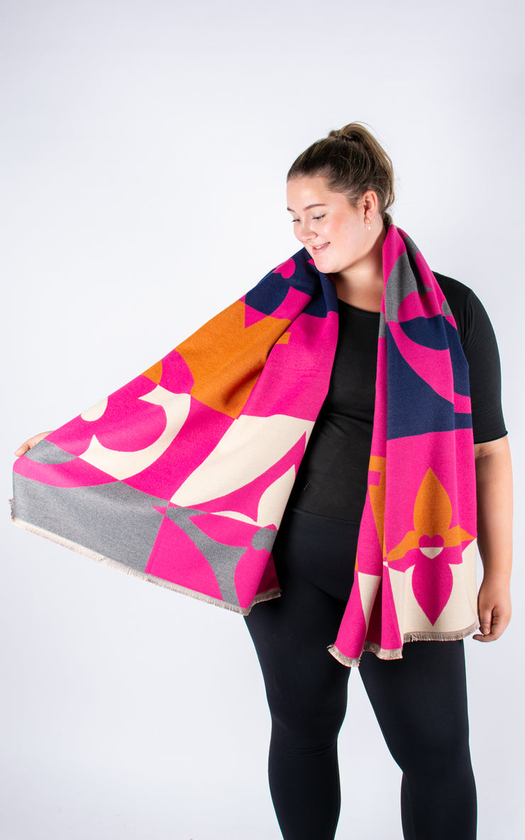 Autumn Winter Scarf | Large Print | Hot Pink