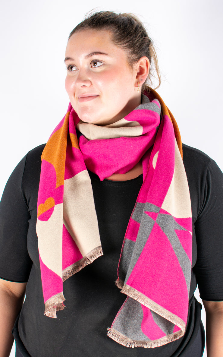 Autumn Winter Scarf | Large Print | Hot Pink