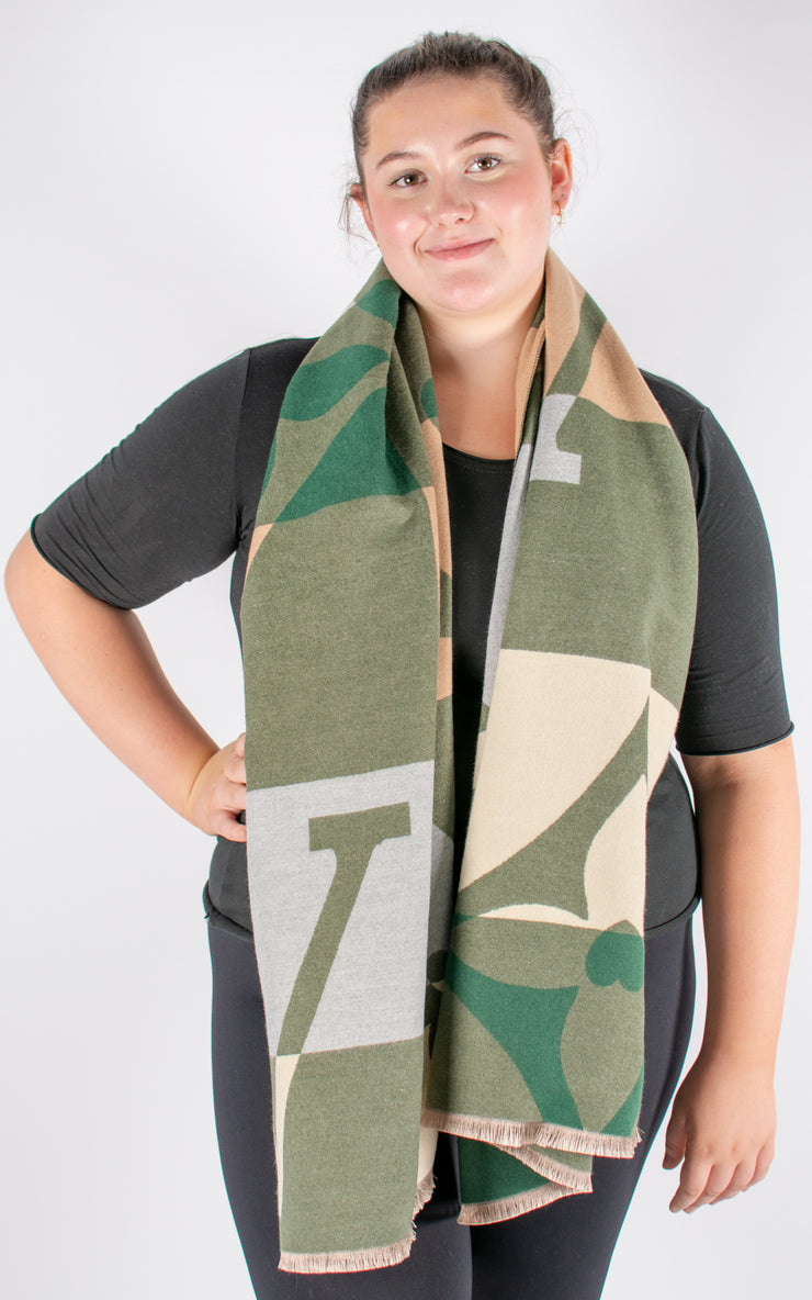 Autumn Winter Scarf | Large Print | Khaki