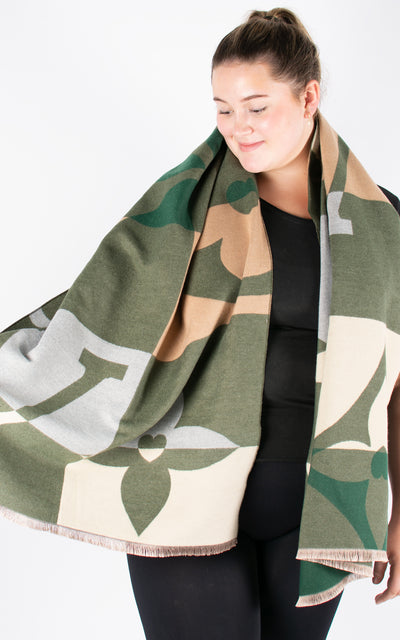 Autumn Winter Scarf | Large Print | Khaki