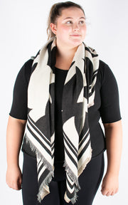 Autumn Winter Scarf | Square | Flower Print | Black