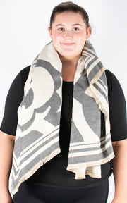 Autumn Winter Scarf | Square | Flower Print | Grey