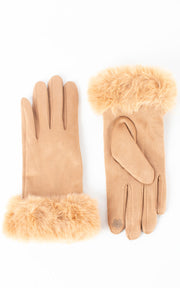 Faux Fur Gloves | Camel