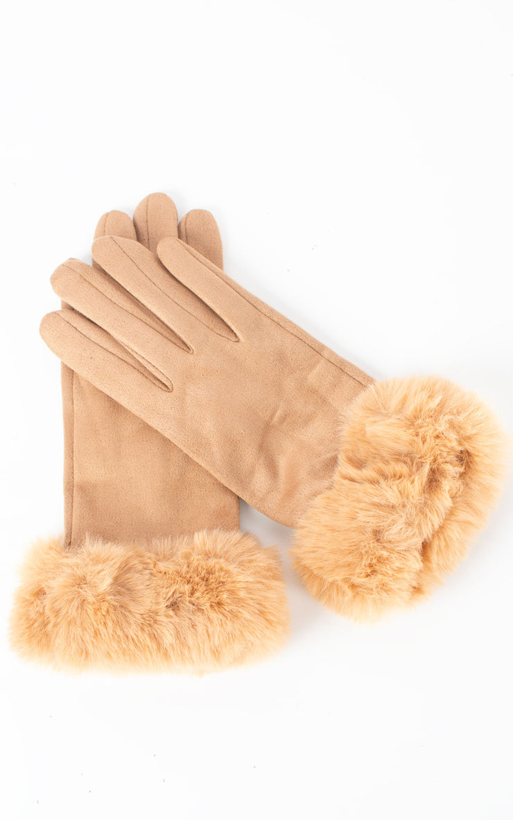 Faux Fur Gloves | Camel