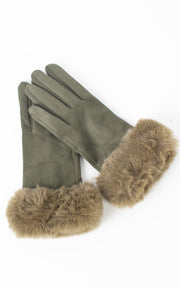 Faux Fur Gloves | Olive