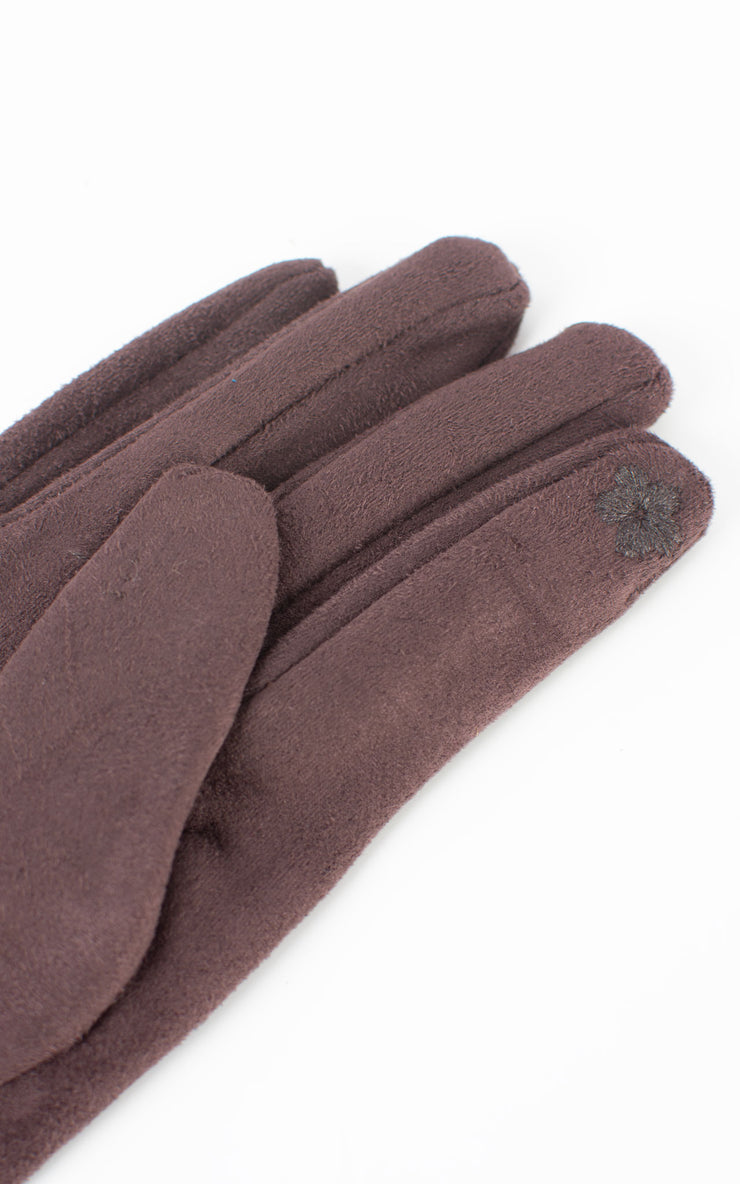 Faux Suede Plain Gloves | Coffee