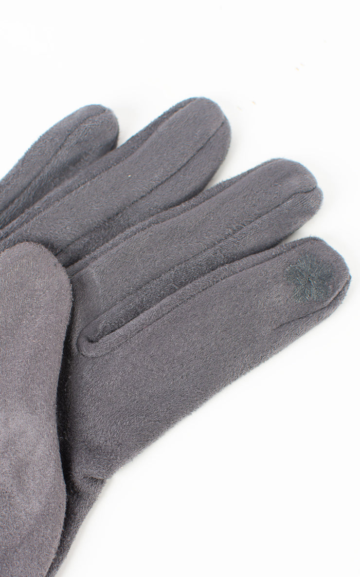 Faux Suede Plain Gloves | Dark Grey
