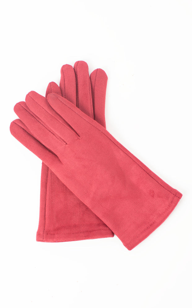 Faux Suede Plain Gloves | Mulberry Red