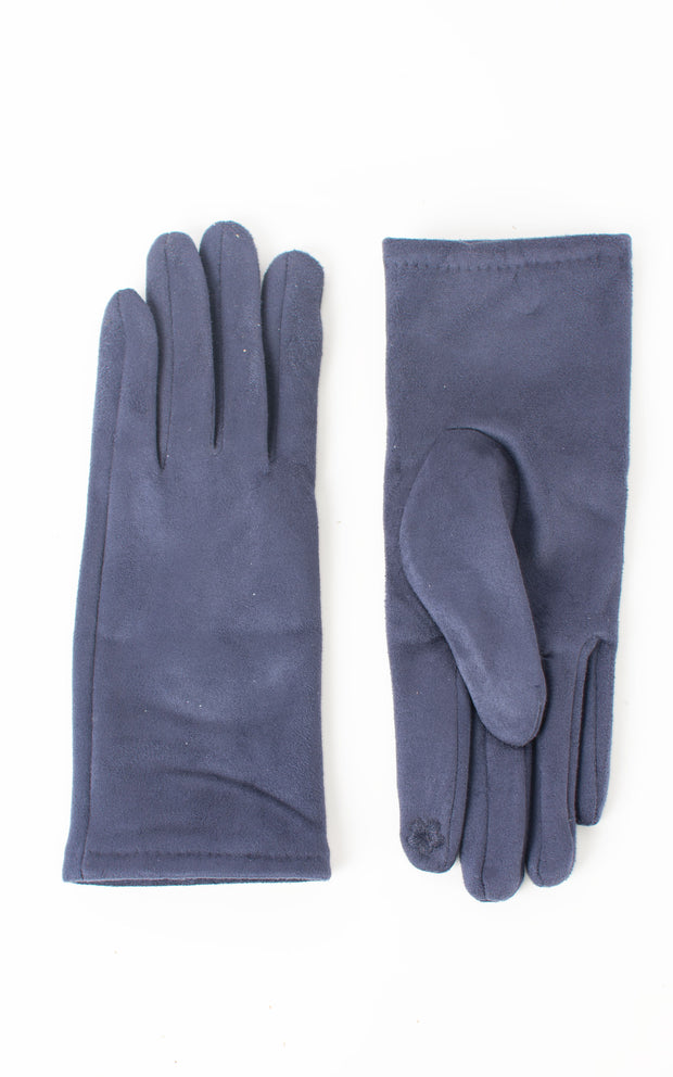 Faux Suede Plain Gloves | Navy