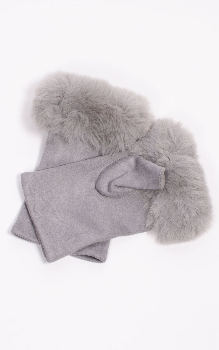 Fingerless Faux Fur Gloves |  Grey