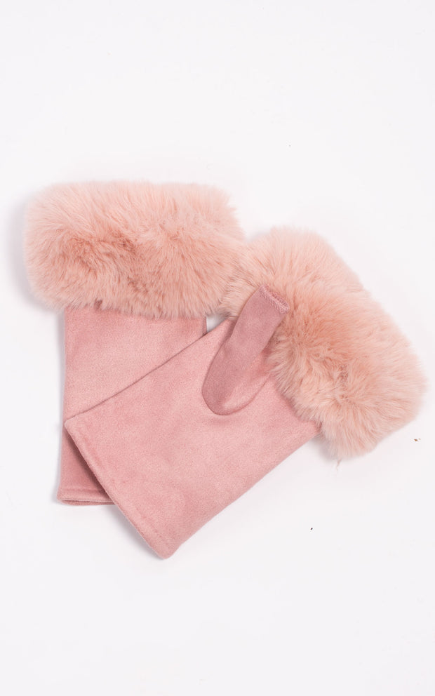 Fingerless Faux Fur Gloves |  Pink