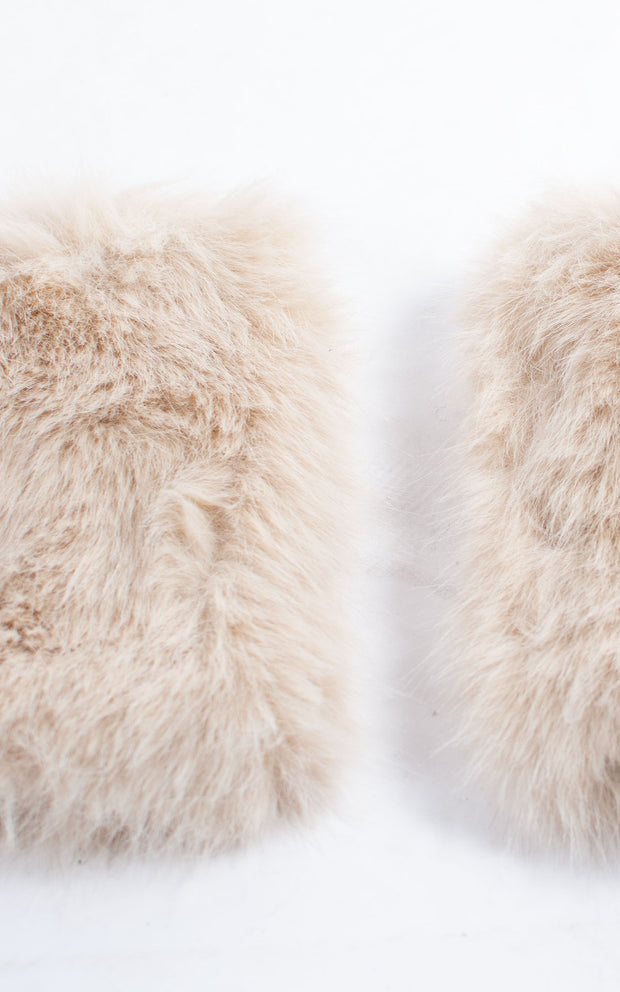 Fingerless Gloves | Faux Fur | Beige