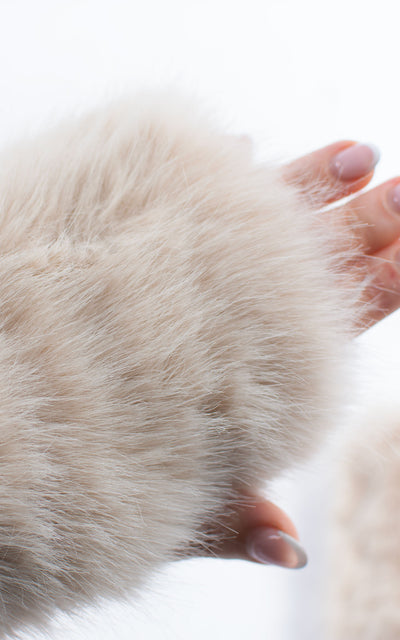 Fingerless Gloves | Faux Fur | Beige