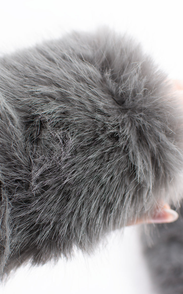 Fingerless Gloves | Faux Fur | Dark Grey