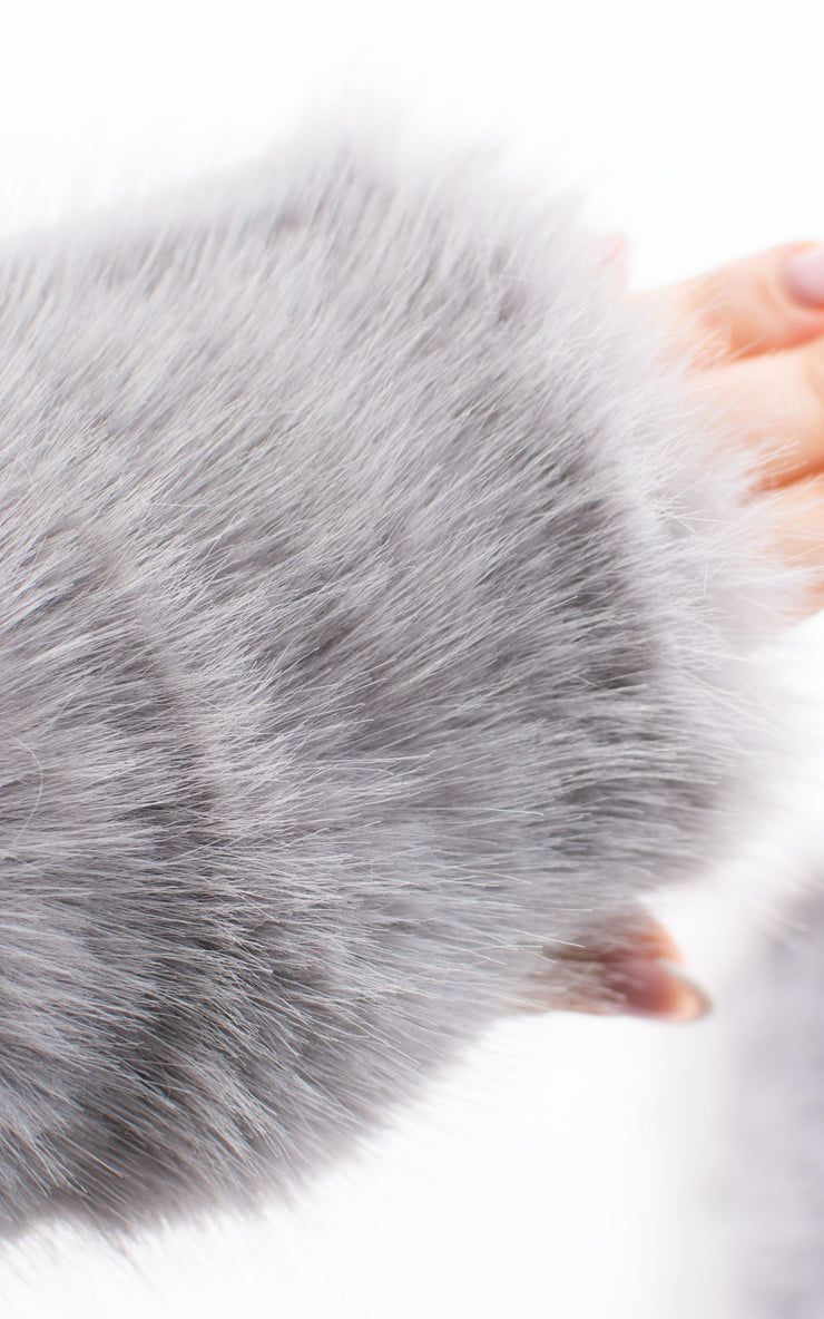Fingerless Gloves | Faux Fur | Light Grey