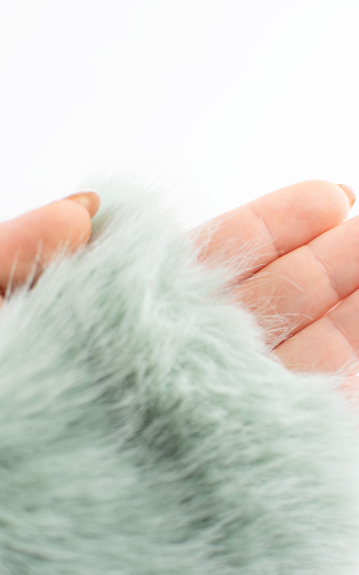 Fingerless Gloves | Faux Fur | Sage