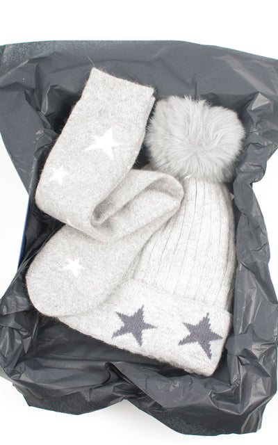 Gift Sets | Hat and Socks | Stars | Light Grey