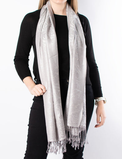 Grey And Silver Floral Pattern Pashmina
