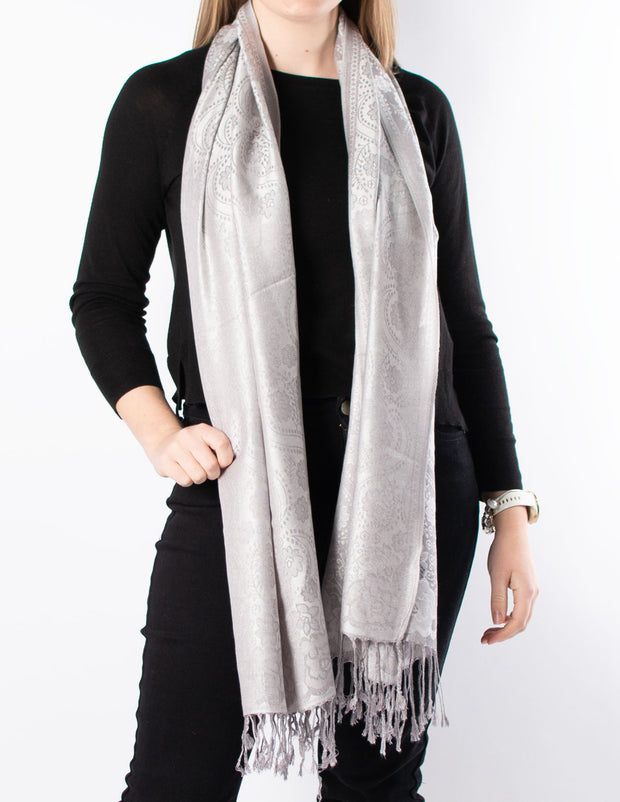 Grey And Silver Floral Pattern Pashmina