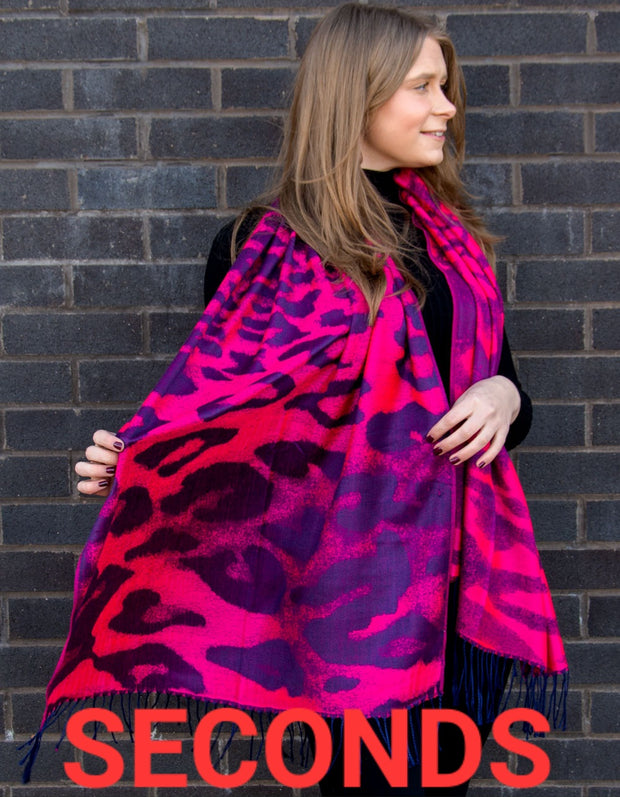 Hot Pink And Navy Animal Print Pashmina- SECONDS