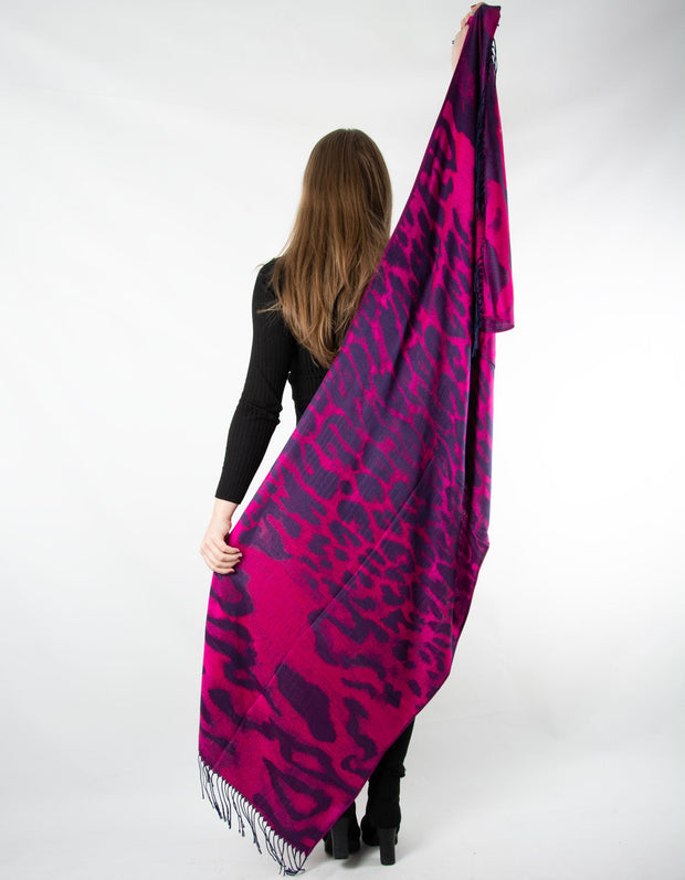 Hot Pink And Navy Animal Print Pashmina- SECONDS