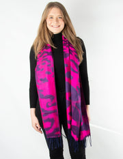 Hot Pink And Navy Animal Print Pashmina- SECONDS