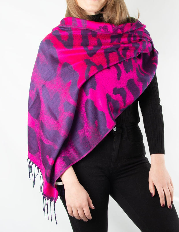 Hot Pink And Navy Animal Print Pashmina- SECONDS