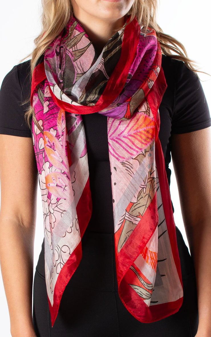 Hot Pink & Red Chameleon Silk Scarf