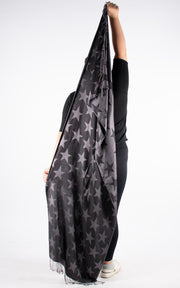 Large Star Print Patterned Pashmina | Black