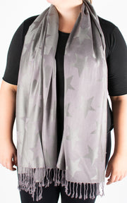 Large Star Print Patterned Pashmina | Dark Grey