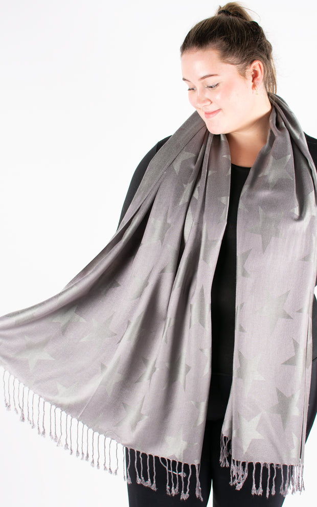 Large Star Print Patterned Pashmina | Dark Grey