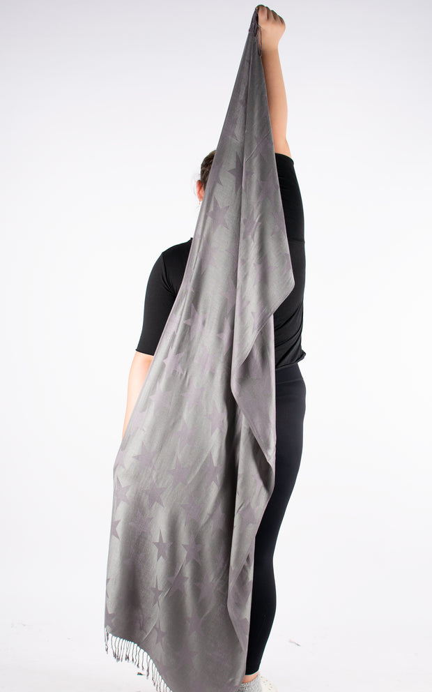 Large Star Print Patterned Pashmina | Dark Grey