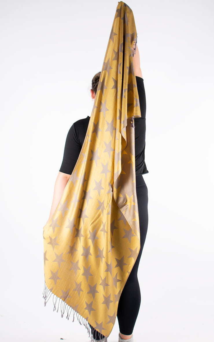 Large Star Print Patterned Pashmina | Mustard