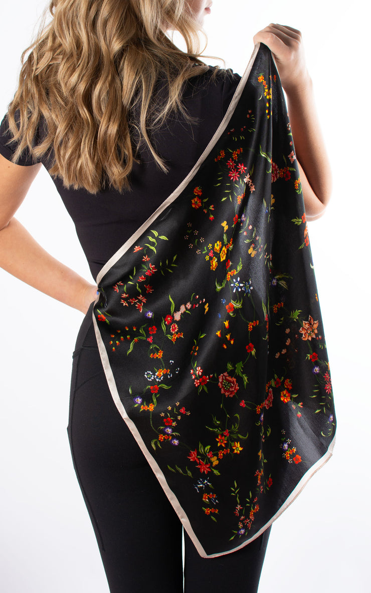 Midnight Garden Square Silk Scarf