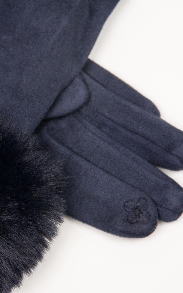 Faux Fur Gloves | Navy