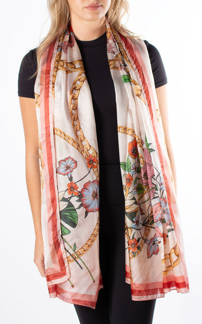Red Chain & Flowers Silk Scarf