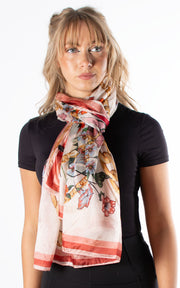 Red Chain & Flowers Silk Scarf