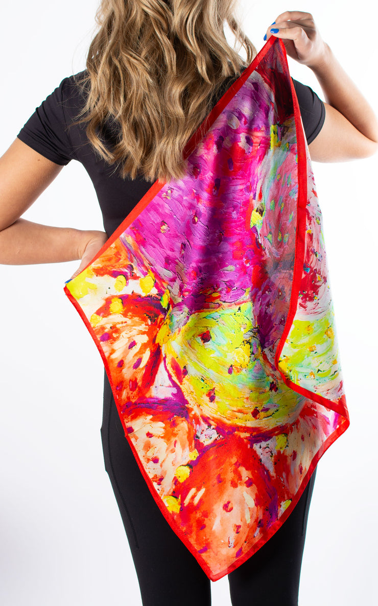 Red & Purple Swirl Square Silk Scarf