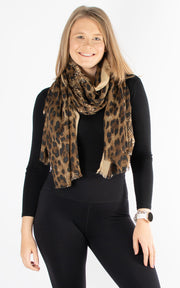 Scarf | Border Leopard Print | Beige