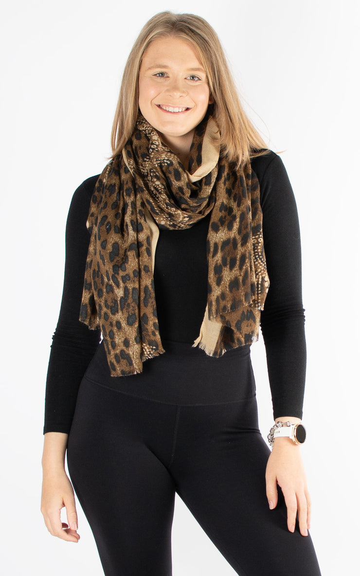 Scarf | Border Leopard Print | Beige