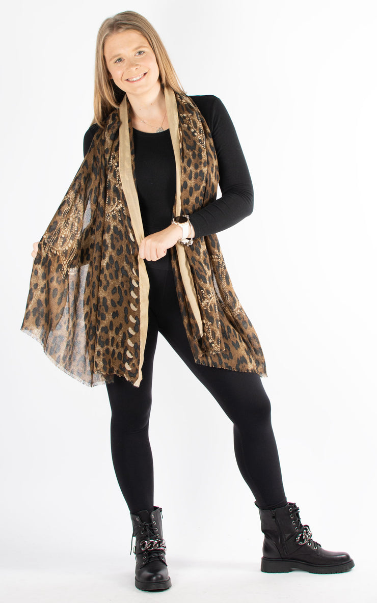 Scarf | Border Leopard Print | Beige