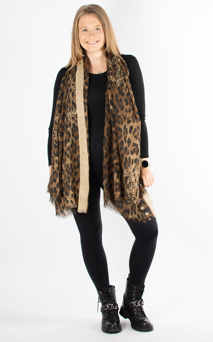 Scarf | Border Leopard Print | Beige