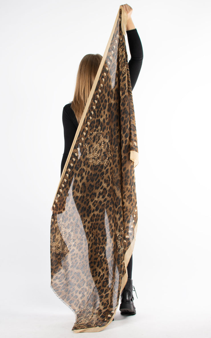 Scarf | Border Leopard Print | Beige