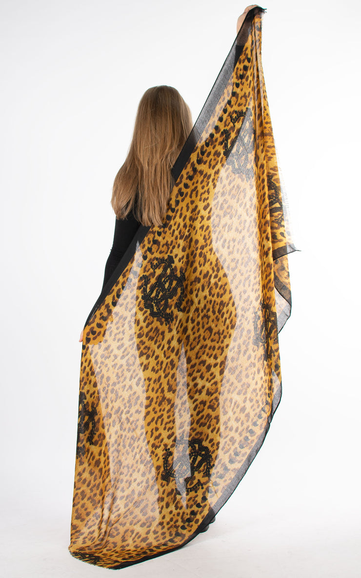 Scarf | Border Leopard Print | Black